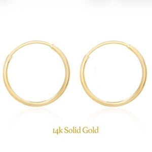 14K Solid Gold Endless Tiny Huggie Minimalist Hoop Earrings